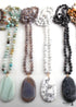 Boho Necklace, RH Rose Quart Amazonite, Oval Blue White Black Natural Stone